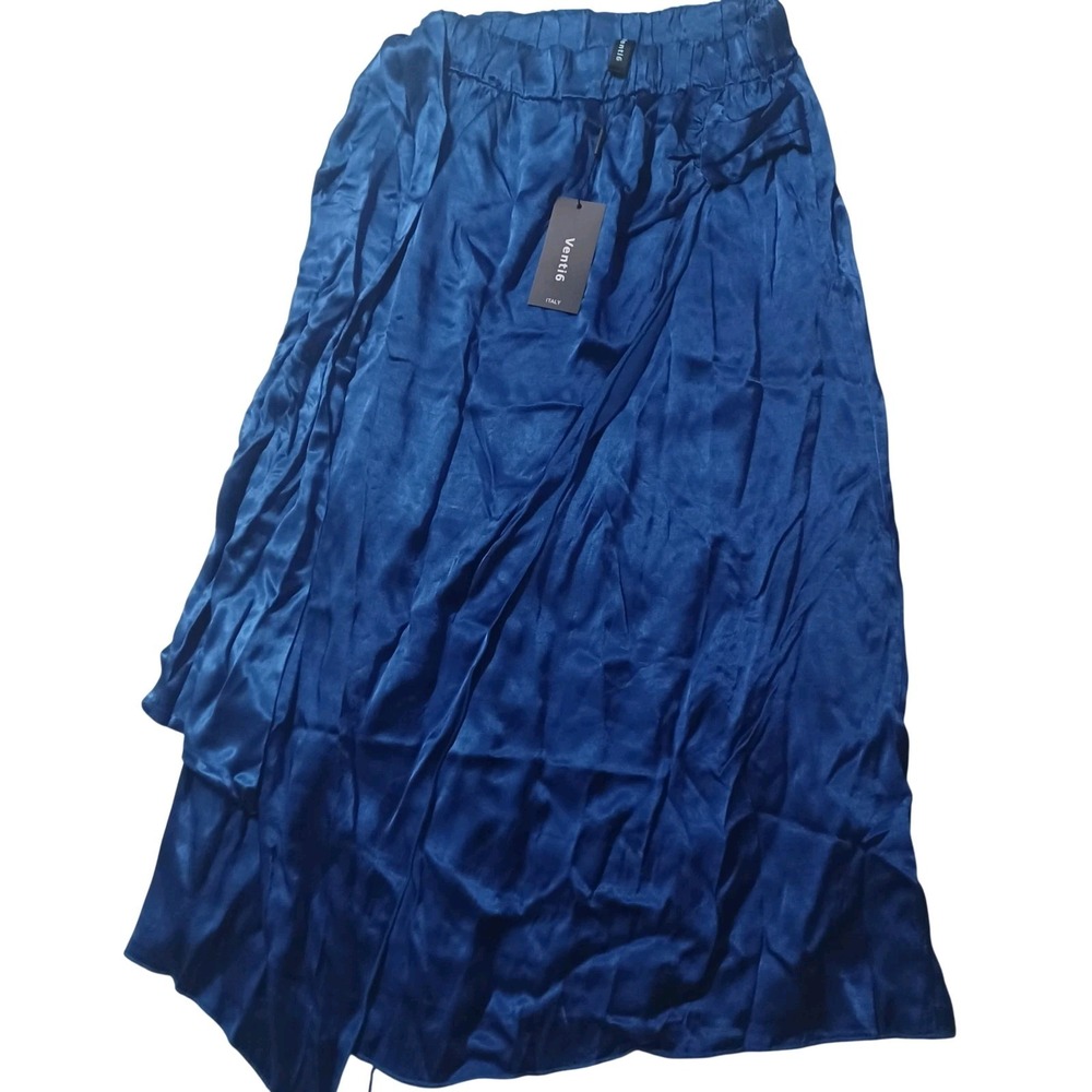 Venti6 Skirt‎ Womens Medium Blue Viscose Satin Midi Flare Elastic Waist Italy